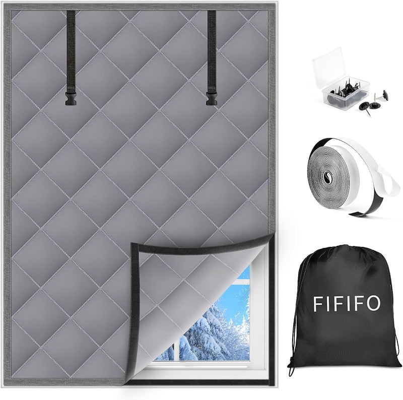 FIFIFO 63" x 47" Thermal Window Cover，Oxford Fabric Window Cover for Winter, Window Insulation for Winter to Keep Warm, Window Insulation Kit for Home RV Basement–Grey - Image 1